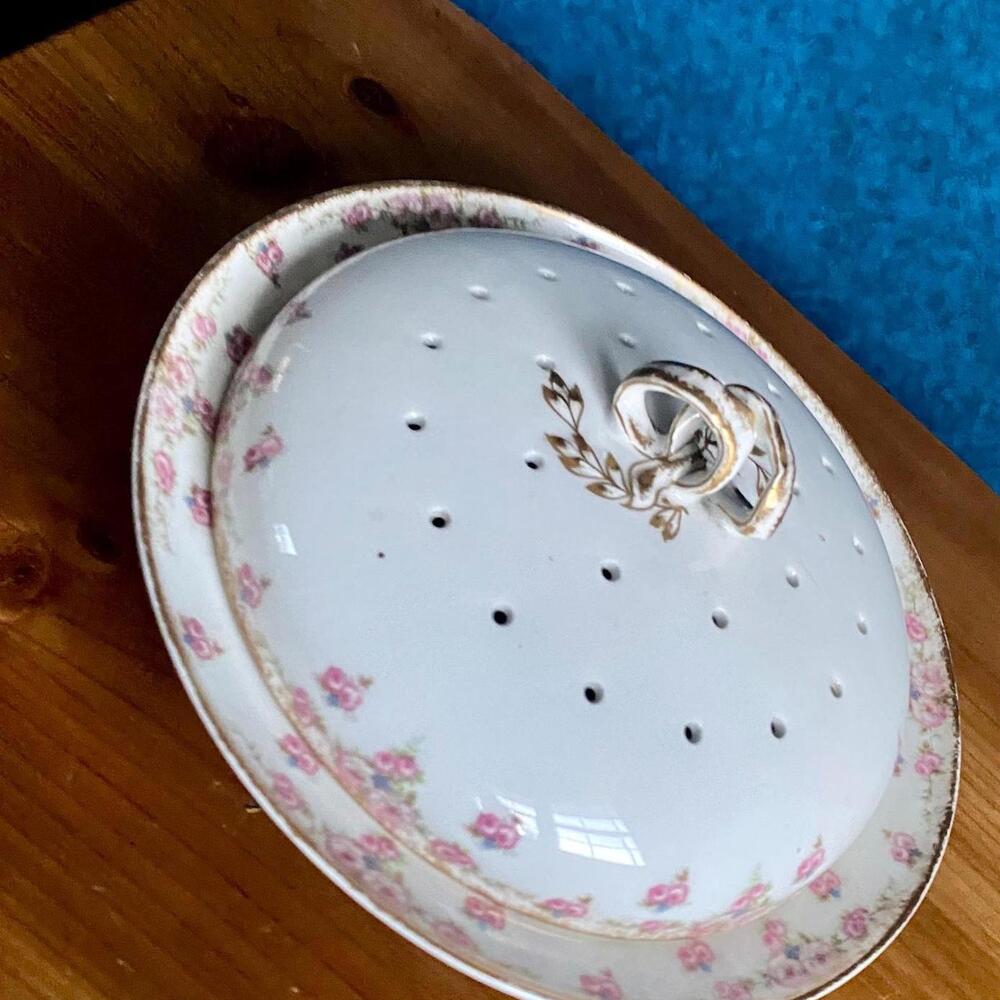 Vintage Charles Field Haviland Goa Limoges Pink Floral Muffin Server Gold Accent